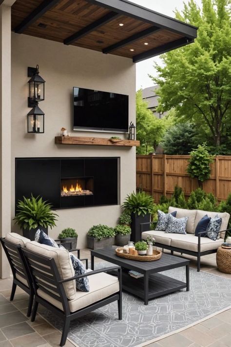 Living Area Decor Ideas, Indoor Patio Ideas, Patio Area Ideas, Living Area Decor, Outdoor Tvs, Back Patio Ideas, Modern Patio Design, Planter Wall, Beautiful Outdoor Living Spaces