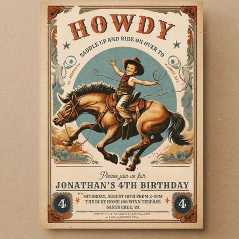 Vintage Cowboy Country Western  Birthday  Invitation