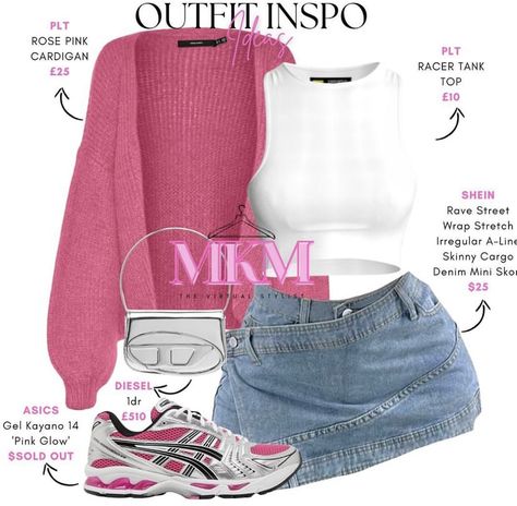 White Outfit Summer, Pink And White Outfit, White Asics, Outfit Ideas Pink, Types Of Aesthetics, Wrapped Skirt, Jordan Outfit, Outfit Sneakers, Silver Bag