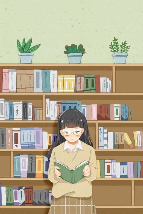 School life high school the university library illustration image University Library, Illustration Background, Girl Reading, School Life, High School, University, For Free