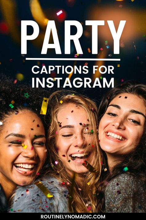 Friends and confetti with words party captions for Instagram Prom Captions For Instagram 2023, Captions For Prom Post, Prom Sayings Quotes, Senior Prom Quotes For Instagram, Prom Captions For Guys, Instagram Prom Captions, Prom Captions For Instagram Friends, Prom Quotes For Pictures, Senior Prom Quotes