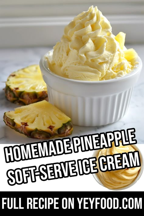 Homemade Pineapple Soft-Serve Ice Cream - Yeyfood.com: Recipes, cooking tips, and kitchen hacks for home cooks of all levels Homemade Pineapple Soft Serve Ice Cream, Pineapple Ice Cream Recipe Homemade, Pineapple Topping For Ice Cream, How To Make Soft Serve Ice Cream At Home, Pineapple Soft Serve Ice Cream, Pineapple Ninja Creami Recipe, Pineapple Ninja Creami, Cuisinart Soft Serve Ice Cream Recipes, Single Serve Ice Cream Recipes