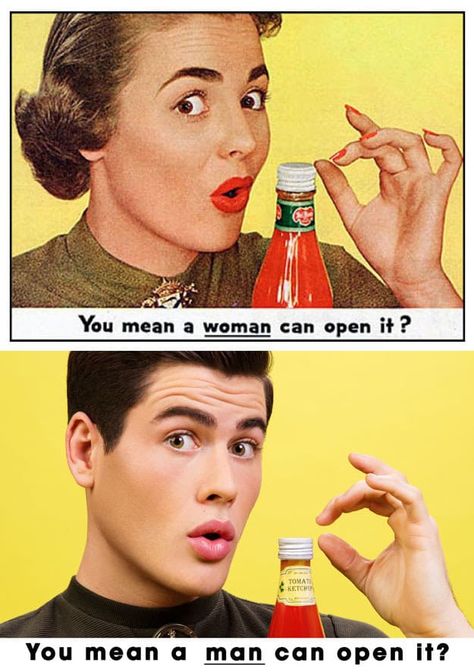 An Artist Reversed The Gender Roles In Sexist Vintage Ads To Point Out How Absurd They Really Are Sexist Vintage Ads, Stare Reklamy, Feminism Equality, Gender Stereotypes, Jon Stewart, Stephen Colbert, Gender Roles, Parallel Universe, Trending Pins