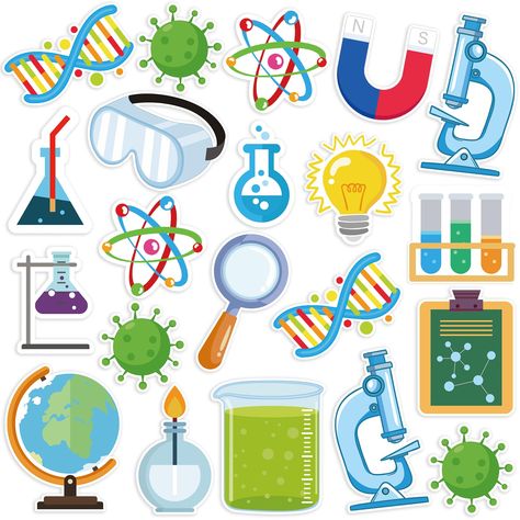 PRICES MAY VARY. 🧬【Science Bulletin Board Decorations】:You will get 48 pieces of science cutouts with 16 different designs, 3 of each pattern, and 100 glue dots for your use. The science cutouts for bulletin board are beautifully patterned and plentiful enough to meet your classroom or home science themed decorating needs. 🧪【Science Lab Theme Design】:This science paper cutout consists of patterns filled with science themed elements such as microscopes, test tubes, globes, U-shaped magnets, lig Science Class Decorations, Cardboard Printing, Science Bulletin Board, Science Lab Decorations, Science Party Decorations, Decorations For Classroom, Decoration Class, Science Display, National Science Day