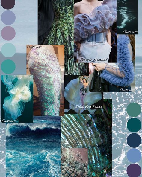 Ocean Collection, Waves Mood Board, Underwater Moodboard, Mermaid Inspiration Board, Sea Fashion Design, Ocean Theme Mood Board, Sea Moodboard Fashion, Under The Sea Fashion Mood Board, Mood Inspiration