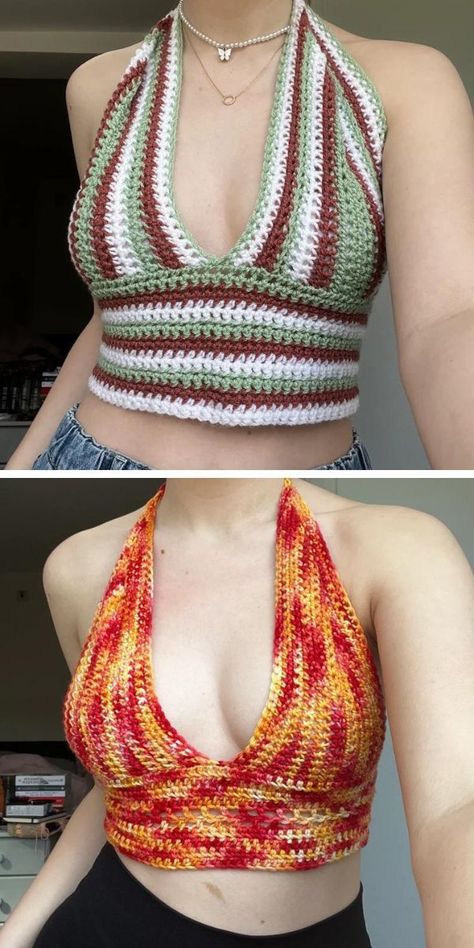 Halter Top Pattern Free, Easy Crochet Halter Top, Crochet Halter Tops Free, Crochet Halter Top Pattern Free, Crochet Shirt Pattern, Tops A Crochet, Crochet Halter Top Pattern, Crochet Crop Top Pattern, Mode Crochet