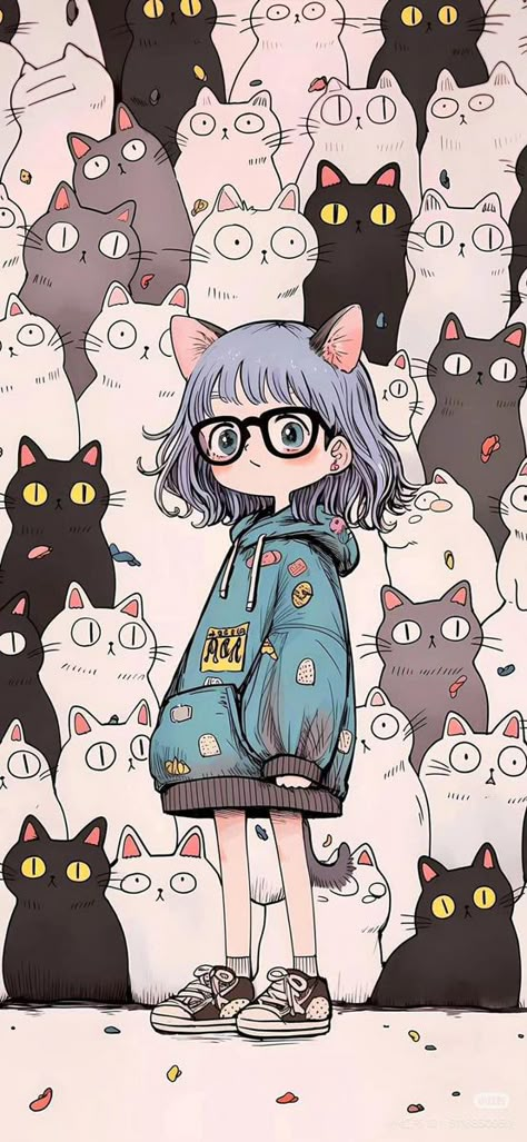 Cat Pattern Wallpaper, رسم كاريكاتير, Wal Art, Cute Cartoon Drawings, Cute Wallpaper For Phone, Anime Artwork Wallpaper, Digital Art Anime, Kawaii Wallpaper, Cat Wallpaper