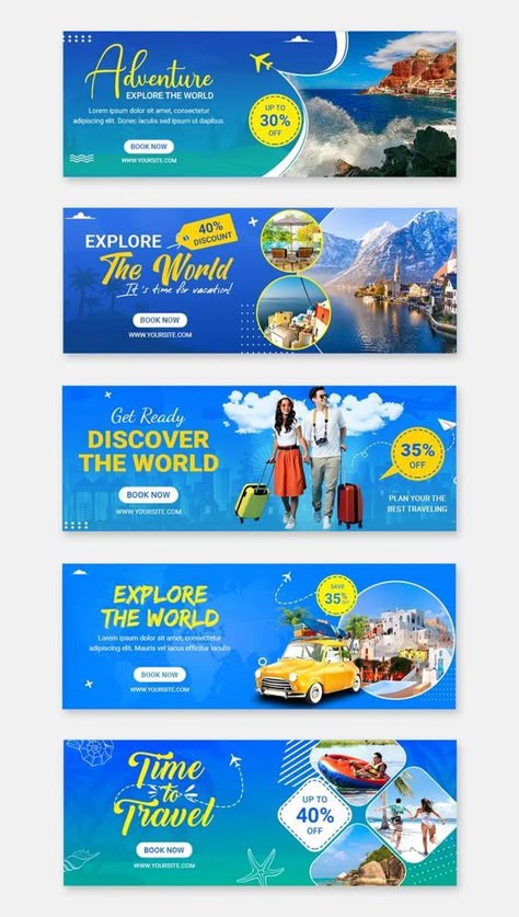 5 Travel Facebook Timeline Cover Templates PSD Travel Cover Design, Travel Banner Design Ideas, Travel Banner Design, Cover Facebook Design, Digital Banner Design, Facebook Cover Design Ideas, Travel Facebook Cover, Web Slider, Travel Banner