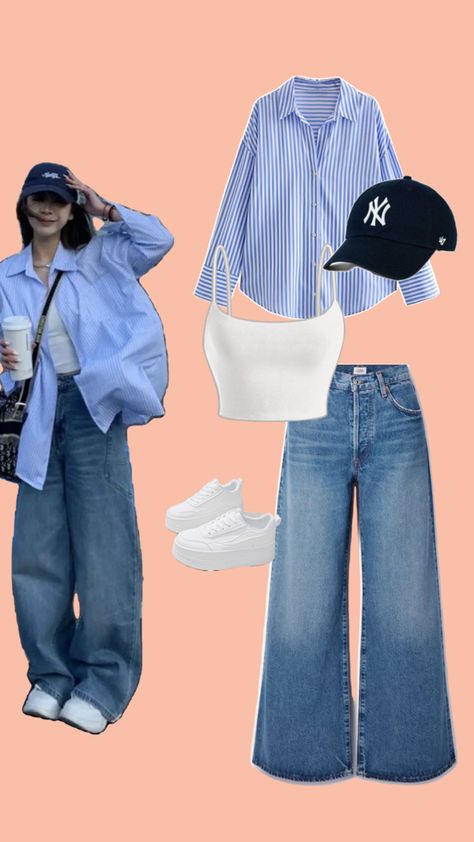 Women outfit Baggy Jeans And Baggy Shirt, Hijabi Outfits Casual Jeans, Shirt With Baggy Jeans, Outfit Ideas Baggy Jeans, Baggy Shirt Outfit, How To Style Baggy Jeans, Baggy Jeans For Women, Baggy Outfit Ideas, Baggy Shirts