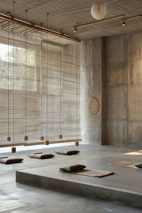 15 Zen-Inspired Yoga Studio Designs - TastyInteriors Loft Yoga Studio, Meditation Studio Ideas, Yoga Room Interior Design, Japandi Yoga Studio, Industrial Yoga Studio, Meditation Studio Design, Yoga Studio Design Interiors, Yoga Space Design, Modern Yoga Studio