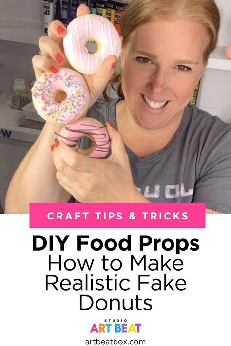 Paper Mache Donut Diy, Diy Fake Donuts How To Make, Prop Food Diy, How To Make Faux Food, Faux Donuts Diy, How To Make Fake Food Props, Faux Foods Diy, Fake Food Ideas, Diy Fake Cookie