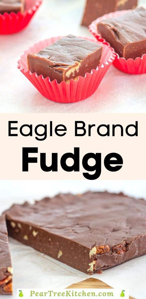 Eagle Brand Fudge - Pear Tree Kitchen Eagle Brand Desserts Condensed Milk, Eagle Brand Desserts, Eagle Brand Squares, Milk Chocolate Fudge Easy, Brownies With Eagle Brand Milk, Eagle Brand Fudge Condensed Milk, Desserts With Eagle Brand Milk, Chocolate Fudge With Sweetened Condensed Milk, Recipes With Eagle Brand Milk