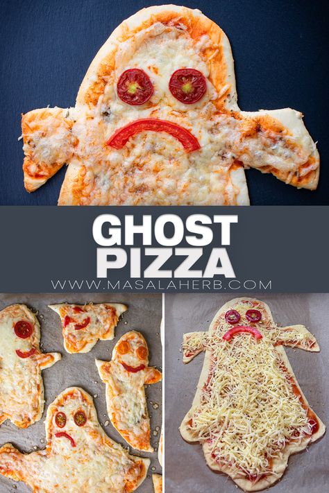 Halloween Ghost Pizza Easy Halloween Pizza, Ghost Pizza Halloween, Mushroom Pizza Bites, Halloween Food For Adults, Ghost Pizza, Fun Halloween Drinks, Stromboli Recipes, Pizza Marinara, Ny Style Pizza