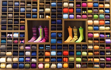 Best Pictures of Paul Stuart in Washington | UrbanDaddy Socks Store Design, Socks Shop Design, Sock Display Ideas Retail, Socks Display Retail, Sock Fixtures Retail, Socks Display, Sock Display, Sock Store, Sock Organization