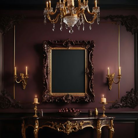 Transform your space with the exquisite charm of our Dark Mahogany Baroque Frame, a perfect blend of Gothic elegance and Baroque sophistication. Whether you're looking to add a touch of vintage grandeur to your home decor or display your most cherished memories, this frame is designed to captivate and elevate any setting. ✨ Why You'll Love Our Dark Mahogany Baroque Frame: Timeless Gothic Elegance: Embrace the rich, dark mahogany finish and intricate Baroque detailing that bring a touch of Gothic Diy Gothic Frame, Gothic Wall Mirror, Gothic Art Deco Home Decor, Baroque Design Interior, Elegant Frame Design, Gothic Baroque Interior Design, Gothic Salon Decor, Baroque Gothic Aesthetic, Modern Victorian Gothic Decor