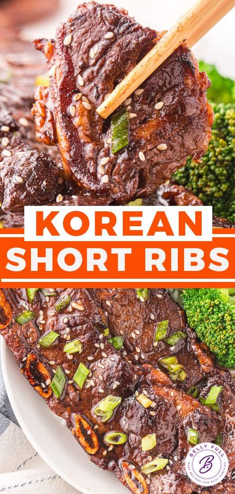 Mouth-watering tender, marinated Korean Short Ribs cooked to perfection! This easy-to-follow Kalbi ribs recipe promises a fantastic balance of sweet and savory flavors with little effort for a great weeknight meal anytime. Easy Korean Short Ribs Recipe, Short Ribs Korean Style, Chinese Short Ribs Recipe, Asian Style Short Ribs, Korean Short Ribs Oven, Korean Short Ribs Marinade, Kalbi Marinade Recipe, Korean Short Ribs Slow Cooker, Korean Ribs Recipe