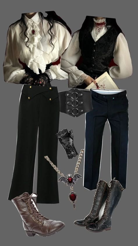 nonbinary vampire inspired outfits Nosferatu Aesthetic Outfit, Nosferatu Inspired Outfit, Nevermore Outfit, Vampire Academia Outfits, Masc Vampire Outfits, Dark Victorian Outfits, Nosferatu Outfit Ideas, Magician Aesthetic Outfit, Female Vampire Outfit