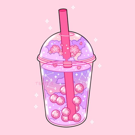 #cherry #blossom #bubble #boba #tea #cute #kawaii #pink #purple #flowers #stars #sparkles #clouds #pastel #soft #aesthetic #glass #digitalart #digitalartist #art #drawing #illustration #sticker Boba Tea Art Drawing, Kawaii Boba Drawing, Boba Art Aesthetic, Purple Boba Tea Aesthetic, Kawaii Tea Set, Kawaii Boba Tea Drawing, Cute Boba Drawing, Bubble Tea Aesthetic Instagram, Pink Boba Aesthetic