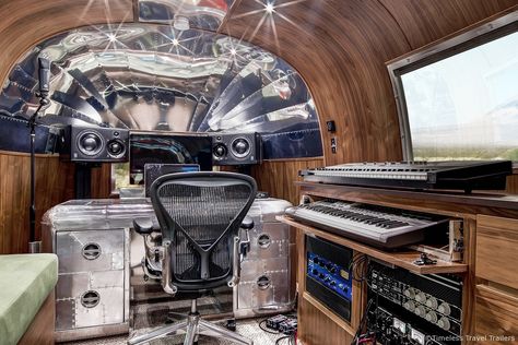 Mobile Record Studio Airstream by Timeless Travel Trailers Mobile Recording Studio, Airstream International, Record Studio, Airstream Travel Trailers, Airstream Remodel, Recording Studio Design, Recording Studio Home, Custom Trailers, Podcast Studio