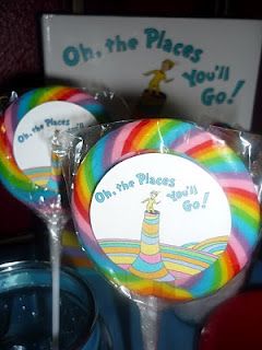 Love the rainbow color addition! Vpk Graduation, Doctor Suess Birthday, Dr Seuss Party Ideas, Dr Seuss Party, Kindergarten Graduation Party, Lollipop Favors, Dr Seuss Birthday Party, Seuss Classroom, Dr Seuss Baby Shower