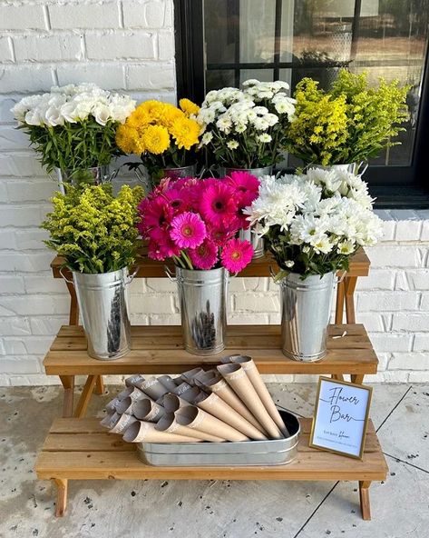 Flower Bar Sign, Easter 2025, Bday Brunch, 3 Tier Stand, Make A Bouquet, Garden Party Bridal Shower, 25th Bday, Shower Flowers, Galvanized Buckets