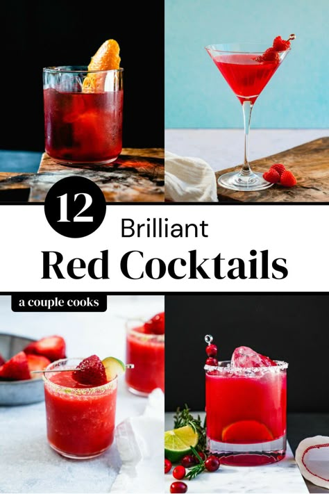 These vibrant red cocktails make a splash whenever you serve them! There's something for everyone, from sweet martini to bitter Negroni. #red #redcocktails Sangria Recipes Red, Red Alcoholic Drinks, Red Food Party, Spritzer Cocktails, Alcoholic Drinks Cocktails, Sweet Martini, Red Martini, Negroni Cocktail, A Couple Cooks