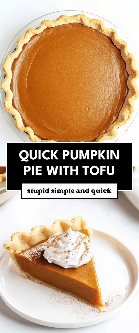 Image for Quick Pumpkin Pie with Tofu Tofu Pumpkin Pie, Vegan Pumpkin Dessert, Tofu Pie, Vegan Fall Dessert, Pumpkin Flan, Gluten Free Pumpkin Pie, Vegan Pumpkin Recipes, Baked Goods Desserts, Hey There Pumpkin