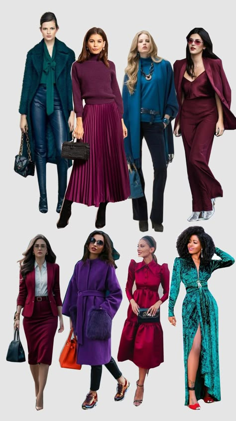 Dark winter Deep Winter Color Clothes, Deep Winter Hourglass Outfits, Deep Winter Color Palette Jewelry, Dark Winter Outfits For Spring, Deep Winter Neutral Outfits, Winter Jewel Tones, Deep Winter Black Women, Dark Winter Outfits Aesthetic, Dark Winter Color Combinations