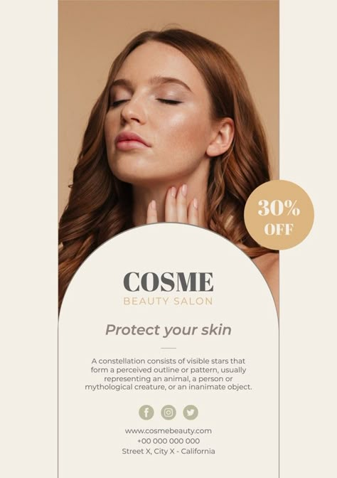 Aesthetic Cosme Beauty Salon Flyer Beauty Clinic Brochure, Beauty Salon Flyer Design Inspiration, Beauty Advertising Design, Beauty Salon Advertising Ideas, Beauty Salon Poster Design Ideas, Hair Salon Advertising Ideas, Hair Salon Poster Design, Beauty Salon Ads, Beauty Salon Poster Design