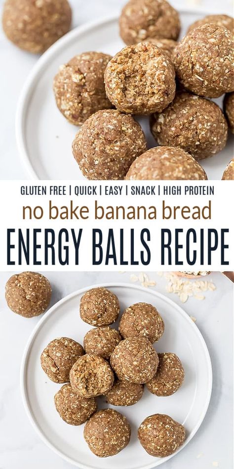 No Bake Banana Bread, Bake Banana Bread, Banana Energy, Protein Banana Bread, No Bake Energy, No Bake Energy Bites, Vegan Snack Recipes, Healthy Protein Snacks, Energy Ball Recipe