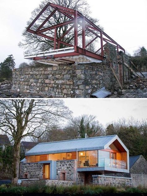 | #Woodworking Projects #woodworking designs #woodwork design #woodworking projects plans Modern Barn House, Stone Barns, Modern Barn, Earthship, A Hill, Stone Houses, Stone House, Barn House, Container House