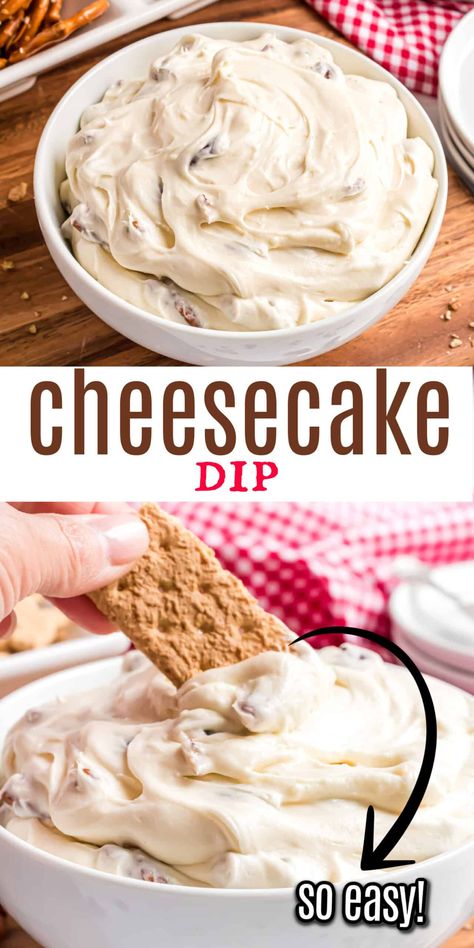 Is it a cheesecake? Is it a dip? It's both! Cheesecake Dip brings all the taste of good cheesecake to a creamy dessert dip. Served with cookies, fruit, or Graham crackers, this recipe will rock your next dessert bar! Cheesecake Cream Cheese Dip, Cheesecake Cool Whip Dip, Cream Cheese Graham Cracker Dip, Cinnamon Roll Cheesecake Dip, Dips To Go With Vanilla Wafers, Sweet Dip For Graham Crackers, Dips To Eat With Graham Crackers, Cool Whip Dip Graham Crackers, Cream Cheese Dip For Cookies