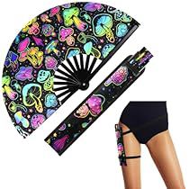 Mushroom Clothing, Edm Music Festivals, Bamboo Fan, Folding Fans, Rave Gear, Large Fan, Folding Hand Fan, Rave Accessories, Night Beauty