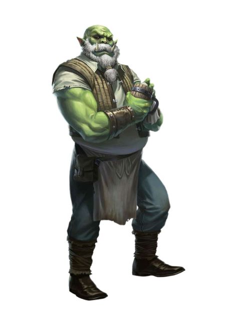 Male Orc Inn Tavern Barkeep Fighter - Drock Ovix - Pathfinder 2E PFRPG PFSRD DND D&D 3.5 4E 5E 5th ed d20 fantasy Pathfinder Orc, Dnd Orc, Sarah Robinson, Pathfinder 2e, Pathfinder Character, Dnd Races, Heroic Fantasy, Pathfinder Rpg, Fantasy Races