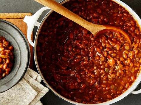 BBQ Baked Beans Recipe | Food Network Kitchen | Food Network Ciabatta Stuffing, Charleston Chewies, Chewies Recipe, Healthy Vegetable Sides, Michael Chiarello, Bacon Beans, Beans Baked, Steam Vegetables, Canned Baked Beans