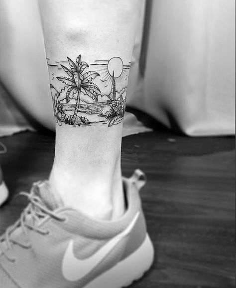 Small Beach Tattoos, Beach Tattoos, Chef Tattoo, Cuff Tattoo, Forearm Band Tattoos, Band Tattoos, Palm Tattoos, Tattoo Inspiration Men, Beach Tattoo