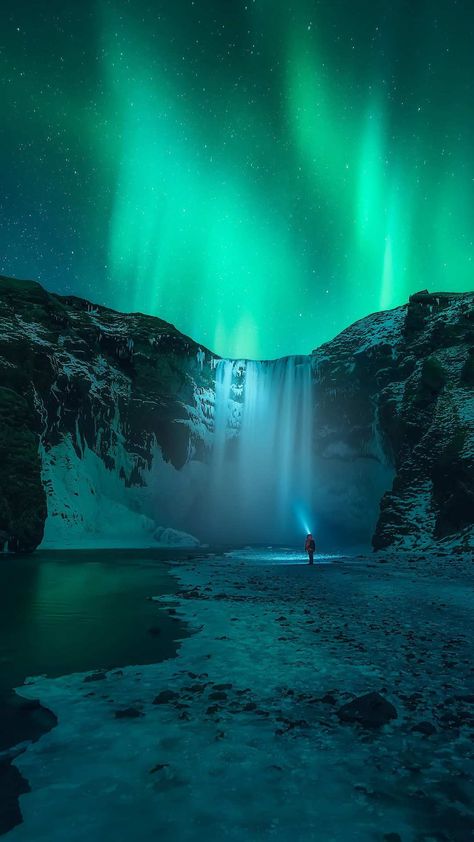 Iceland Waterfall Aurora in Sky iPhone Wallpaper Iceland Wallpaper, Northern Lights Wallpaper, Northern Lights Photography, Lights Photography, Iceland Photography, Iceland Trip, Iceland Waterfalls, Aurora Borealis Northern Lights, Iphone Wallpaper Sky