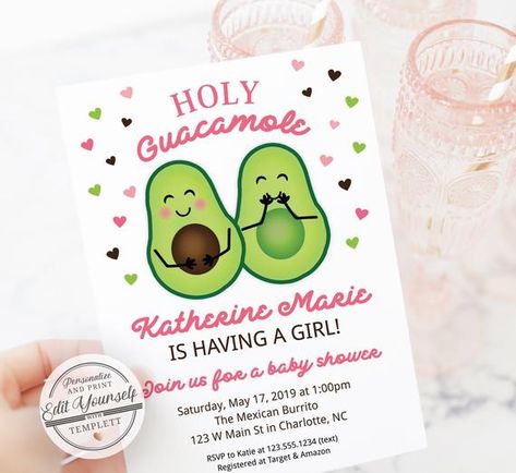 Avocado Baby Shower Invitation Girl, Holy Guacamole Baby Shower Invite, Baby Girl Shower | Editable Twin Boys Baby Shower, Avocado Baby, Twins Baby Shower Invitations, Holy Guacamole, Twins Baby, Baby Shower Invitation Template, Twins Baby Shower, Invitation Baby Shower, Baby Shower Invite