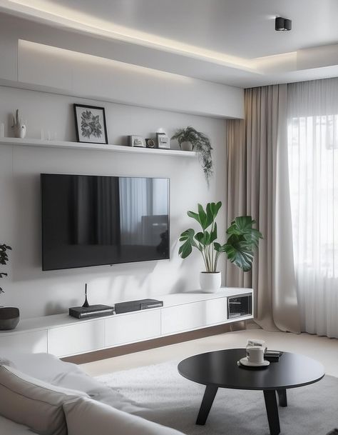 Simple Yet Elegant Modern TV Wall Design Simple Tv Wall Decor, Tv Wall Decor Simple, Tv Wall Design Simple, Tv Wall Paint Ideas, Simple Tv Wall Ideas, Minimal Tv Unit Design, Simple Tv Wall, House Aesthetic Ideas, Tv Wall Design Ideas