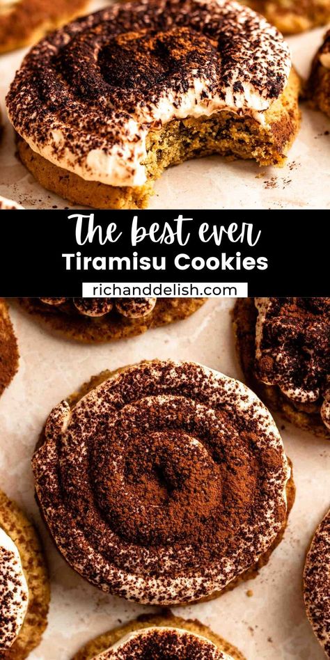 These tiramisu cookies are made with soft and chewy coffee cookies topped with creamy mascarpone cream, and topped with cocoa powder. Bakes Goods, Christmas Cookies Chocolate, Italian Food Pasta, Coffee Cookies Recipe, Tiramisu Recipes, Savory Cookies, Best Tiramisu, Tiramisu Cookies, Colorful Cookies