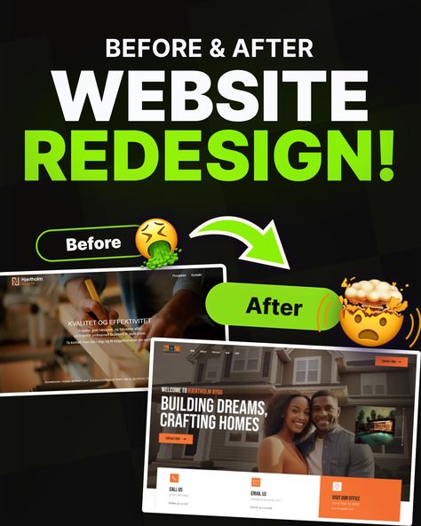 Before/ after Website redesign for a Construction company Old Website Design, Green Background Video, Digital Revolution, Website Redesign, A Nightmare, Construction Company, Blow Your Mind, Design Reference, Green Background