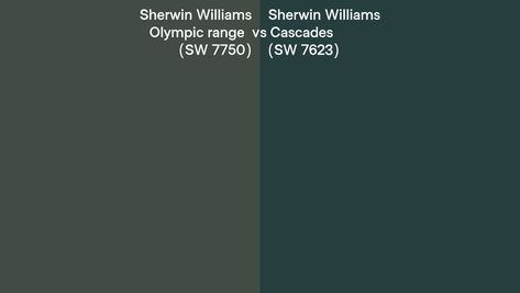 Sherwin Williams Olympic range (SW 7750) vs Cascades (SW 7623) side by side Sherwin Williams Olympic Range, Cascade Sw, Sherwin Williams Cascade Green, Paint Color Chart, Behr Paint, Studio Green, Benjamin Moore Paint, Paint Colors Benjamin Moore, Latest Colour