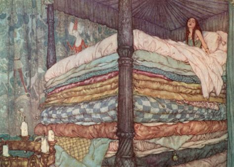 The Princess and the Pea by Edmund Dulac Hans Andersen, Edmund Dulac, Real Princess, Princess And The Pea, Fairytale Illustration, Hans Christian, Art Et Illustration, Art Quilt, Fairytale Art