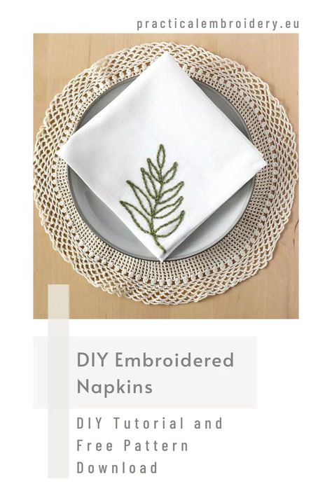 DIY Embroidered Napkins step-by-step comprehensive guide. Dive into sustainable home decor and add a touch of elegance to your dining experience with unique olive branch designs. Learn the best materials and methods for creating beautiful, eco-friendly napkins that elevate any table setting. Perfect for Easter or any special occasion, these embroidered napkins will become cherished household treasures. Click to start crafting your own luxurious table linens today and bring personalized style ... Embroidered Napkins Diy, Napkin Designs, Couching Stitch, Embroidery Napkins, Fabric Shears, Yarn Hanging, Fabric Napkins, Diy Napkins, Sustainable Home Decor