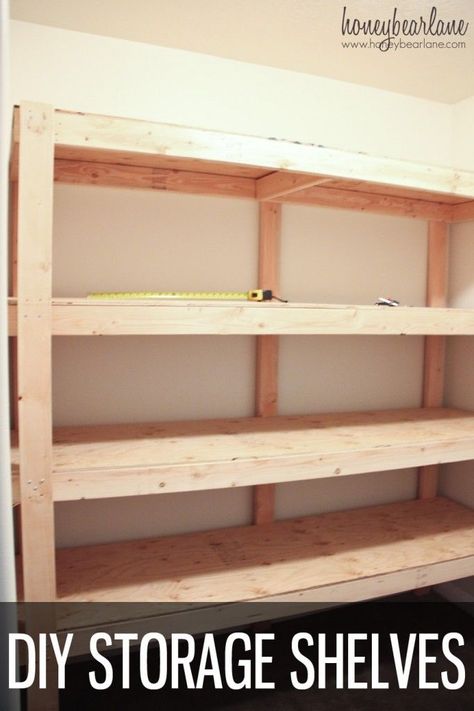 DIY STORAGE SHELVES #diy #diyprojects #storage #organization Basement Organization, Diy Storage Shelves, Room Storage Diy, Garage Storage Shelves, Diy Budget, Basement Storage, Large Pantry, Diy Garage Storage, Cold Room