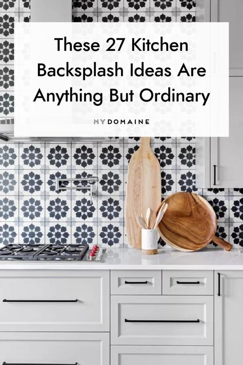 Colored Kitchen Backsplash Ideas, White Kitchen With Fun Backsplash, Boho Backsplash Kitchen White Cabinets, Kitchen Backsplash Vintage Look, Kitchen Pattern Tile Backsplash, Fun Kitchen Tile Backsplash, Bold Tile Backsplash Kitchen, Amazing Backsplash Kitchen, Statement Tile Backsplash