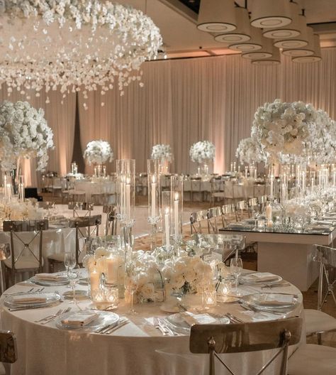 All Posts • Instagram Cute Wedding Table Decor, White And Crystal Wedding Decor, Wedding Reception Bridal Party Table, Elegant Themed Wedding, Interior Wedding Decor, White Wedding Flowers Decor, All White Roses Wedding, Wedding Reception Set Up Layout, White And Cream Wedding Theme