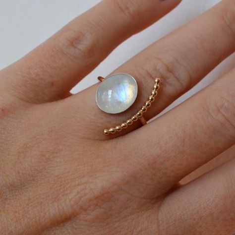 Precious Metal and Gemstone Rings | Glamrocks Jewelry Half Moon Ring, Silver Jewelry Bracelets, Roman Jewelry, Turquoise Jewellery, Gold And Silver Jewelry, Gold Gemstone Ring, Moon Ring, Rainbow Moonstone Ring, Gold Filled Ring