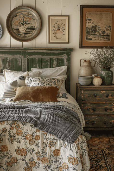 29 Cottage Bedroom with Minimalist Accents 23 Old English Cottage Interiors Bedroom, English Country Bedroom Cottage Style, Old Cottage Bedroom, Vintage Master Bedrooms Decor, Old Style Bedroom, Rustic Guest Room, Vintage Minimalist Decor, Cottage Guest Bedroom, Victorian Bedroom Ideas