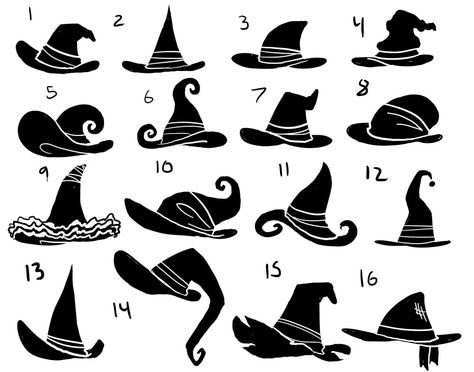 Eri Kawakami: witch hat silhouettes Cheap Diy Halloween Decorations, Witch Drawing, Witch Hats, Halloween Hats, Witch Art, Drawing Clothes, Witchy Woman, Hallows Eve, Witch Hat